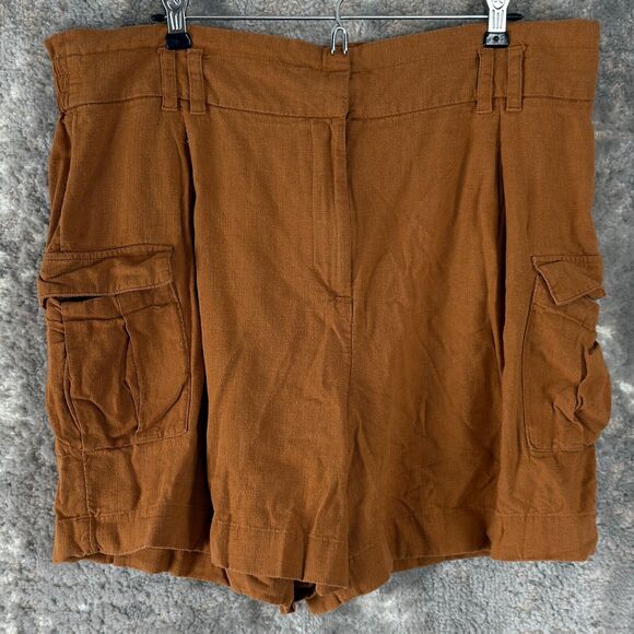 Simply Vera Wang Sz XL Brown Linen Blend High Waist Cargo Shorts Boho Lagenlook - Picture 1 of 13